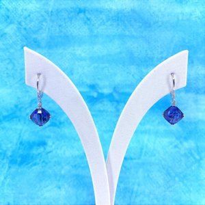 14K Gold Sapphire & Diamond Drop Dangle Earrings
